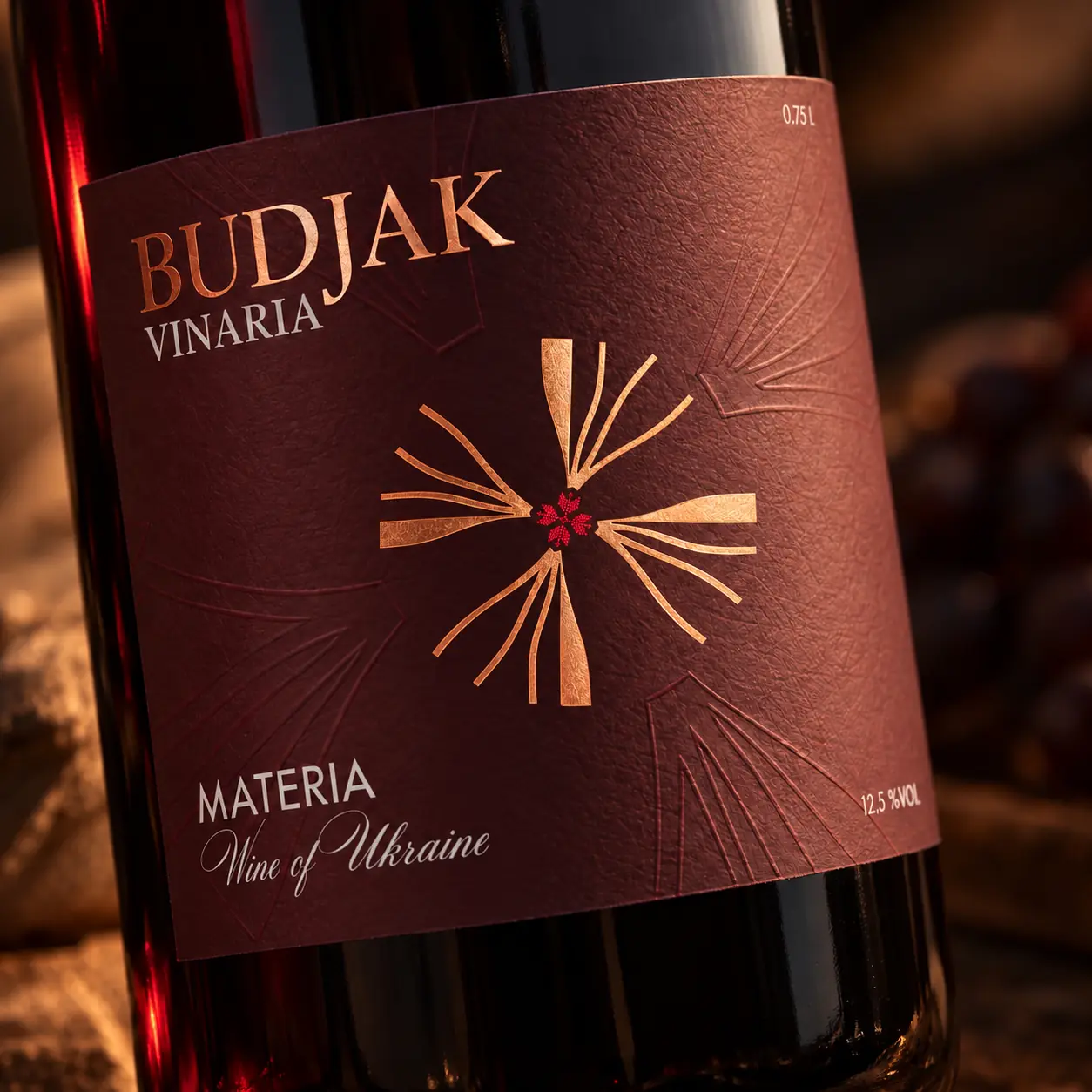 The Materia label in warm light