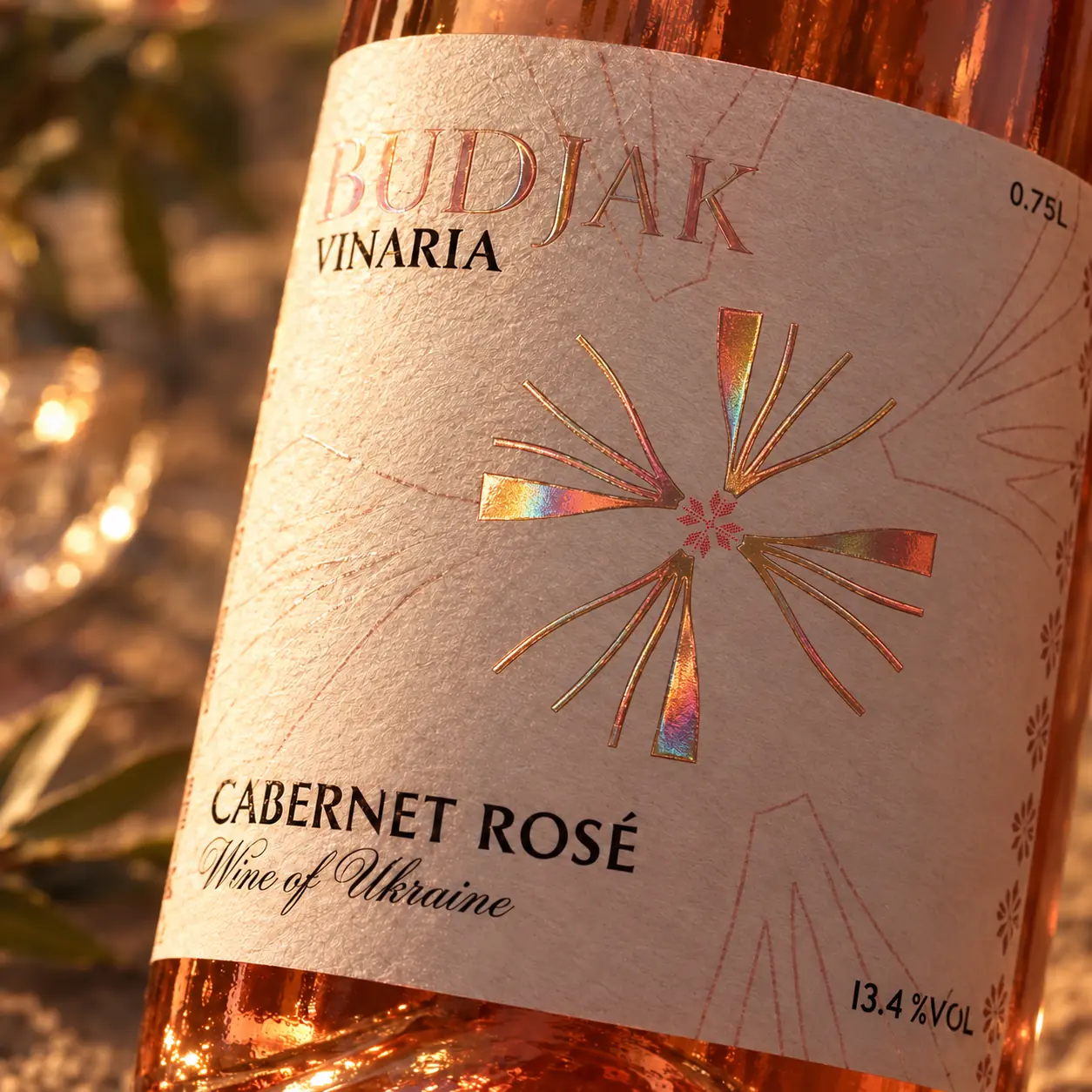 The Cabernet Rosé label in warm sunlight