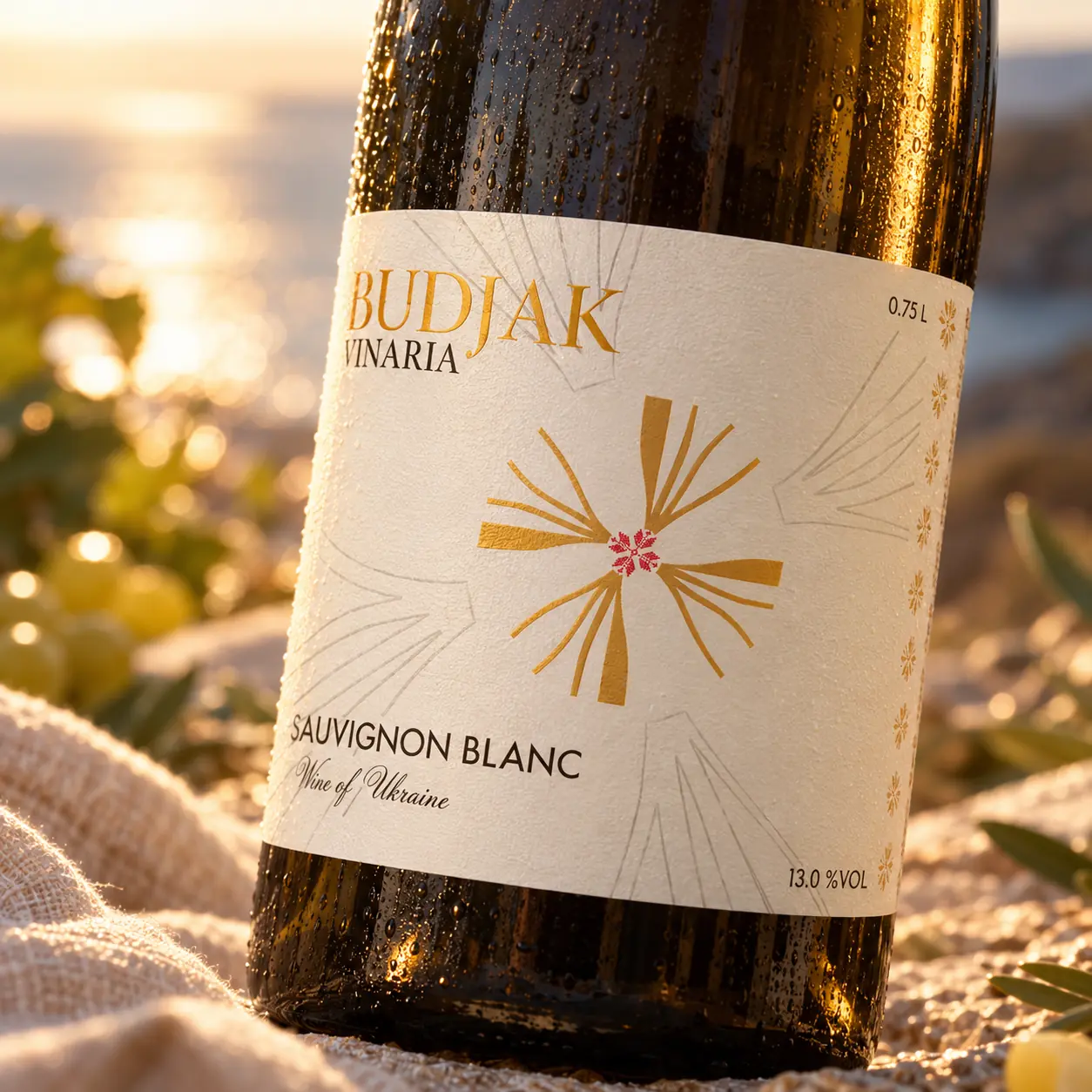 The Sauvignon Blanc label with drops of cold water
