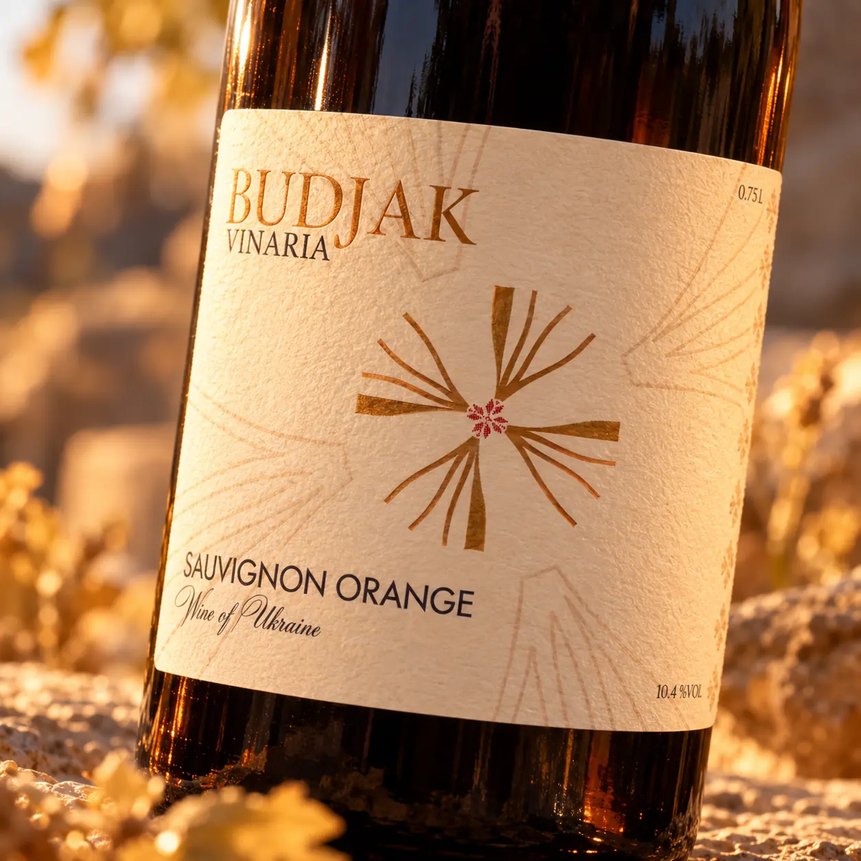 The Sauvignon Orange label in warm evening light